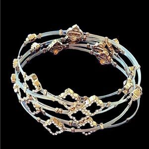 Black clover silver cable gold crystal 5 bands bangle bracelets